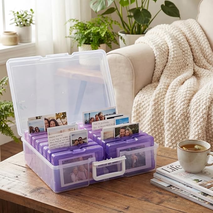 novelinks Photo Storage Boxes with Handle, Photo Organizers and Storage | 1Pack Color, Photo Albums 4x6 Pictures, Photo Cases, Classroom Organization, Index Card Box, Photo Card Holder, Seed Storage