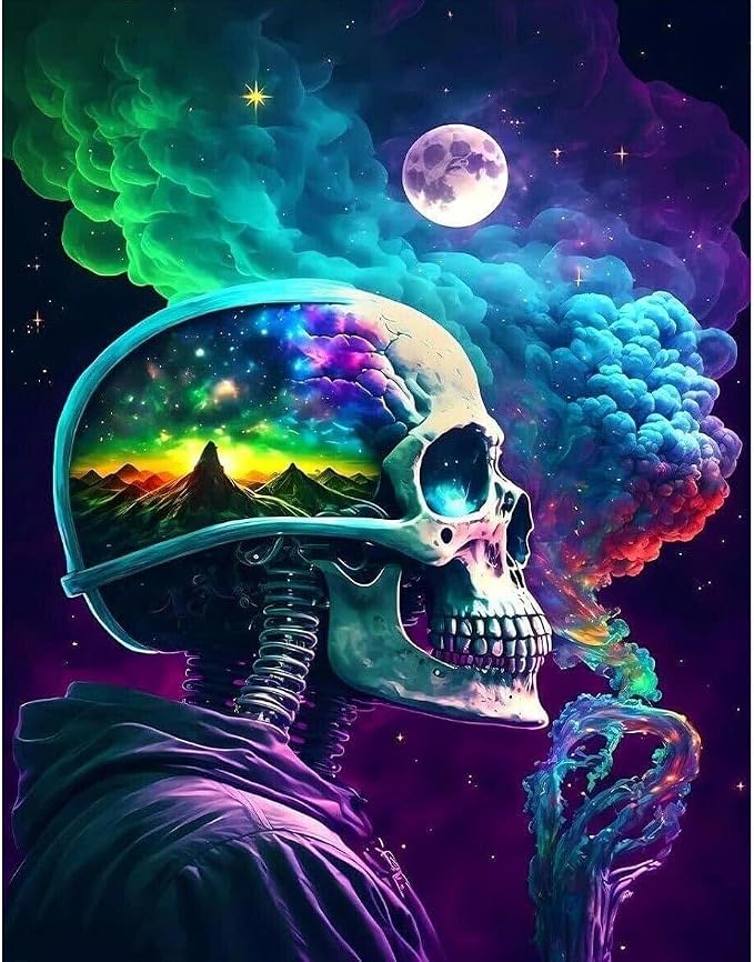 pchmcu DIY Skull Paint by Numbers Kits for Adults,Paint by Number for Adults Beginner Moon,Skeleton Paint by Numbers Kits on Canvas Without Frame for Home Wall Decor 16x20inch