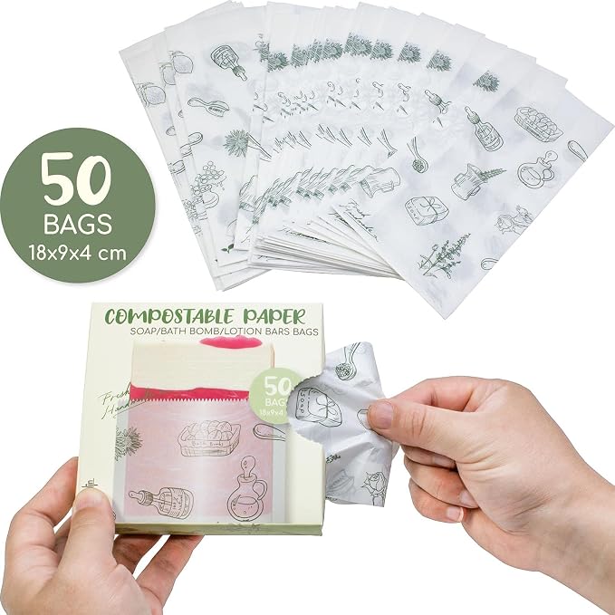 Hepgodin Soap Packaging 50 Packs Paper Bags for Soap Making, Lotion bar, Bath bomb, Lipstick, essential oil, Gift, Crafts, Party Favor, Aromatherapy Product Merchandise, Wedding Gift Bags