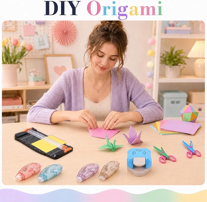 SHENLIU 12Pcs Scrapbook Supplies Kit Paper Craft Tool with A4 Paper Trimmer