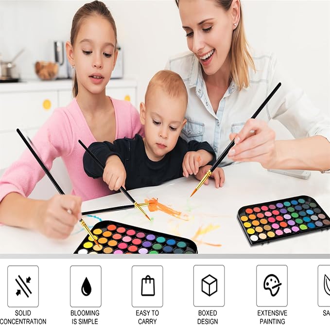 GETHPEN 48 Colors Watercolor Paint Set with 4 Brushes Pen, Travel Design | Washable Watercolor Kit with palette, 3 Brushes 1 Watercolor Brush Pens,Detachable Palette, Adults Students Artists
