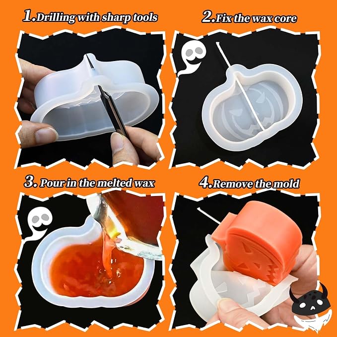 Halloween Candle Molds, Set of 4 Pumpkin Ghosts Bat Soap Molds | Halloween Silicone Molds for Candles Making, Wax, Soap, Clay, Plaster, Epoxy Resin Home Party Decorations DIY Gift