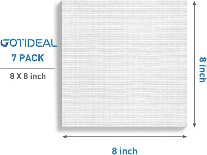 GOTIDEAL Stretched Canvases for Painting, 8x8 Inch Set of 7, Primed White | 100% Cotton Blank Art Square Canvas Boards for Painting for Acrylic Pouring, Oil Paint Dry & Wet Art Media