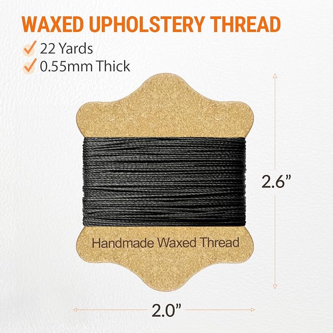 VONEEDL Upholstery Repair Kit: Waxed Sewing Thread (Black Color) & Heavy Duty Needles (11 PCS) for Leather, Canvas & Quilting Thread
