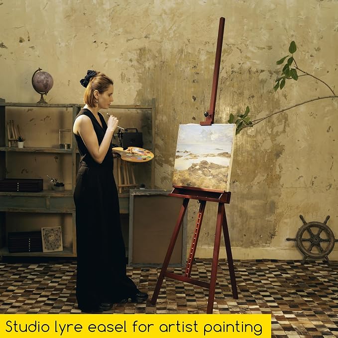 MEEDEN Large Painting Easel Stand: Solid Beech Wood Studio Easel for Adults | A-Frame Artist Easel for Painting - Studio Easel with Holder - Wooden Easel Stand for Sign Display, - Holds Canvas up to 48"