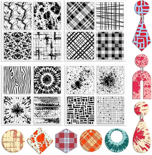 CHGCRAFT 4 Pcs 4 Styles Wood Print Polymer Clay Texture Sheets Marble Silicone Texture Stamp Clay Texture Mat Modeling Pattern Pad Texture Sheets for Making Earrings Jewerly, 5.5x5.5 inch
