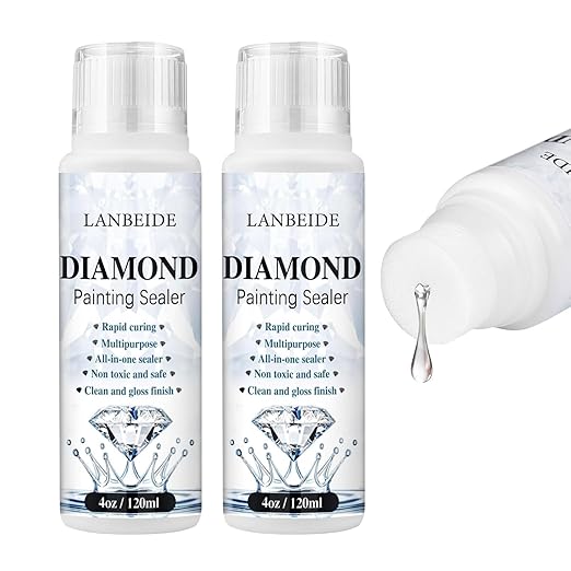 LANBEIDE 2 Pack 240ML Diamond Painting Sealer, 5D Diamond Painting Art Glue Permanent Hold & Shine Effect Sealer for Diamond Painting and Puzzles | Diamond Art Sealer with Permanent Hold & Shine Effect. Built-in sponge tip for easy coverage on painting...