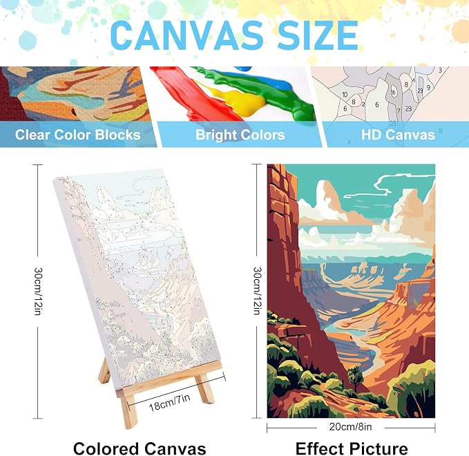4 Pack Framed Paint by Numbers Kit for Adults with Wooden Easel, 8x12 Inch | National Park, Easy DIY Acrylic Canvas Craft Kit with Frame for Beginners, Home Decor, Stress Relief Relaxing Hobby Gift
