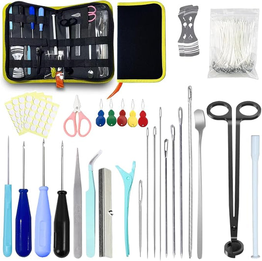 133PCS Candle Making Kits with Candle Wick Trimmer(7IN),Mold Hook Punch Needle Wick for Inserting Wick,Big Hole Long Needle,Cotton Wick with Metal Sustainer Tabs,Wick Stickers with The Little ‘‘Tail’’
