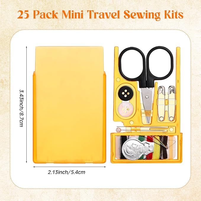 Knitgrip 25 Boxes Mini Travel Sewing Kit Quick Fix Sewing Kits Bulk, Orange