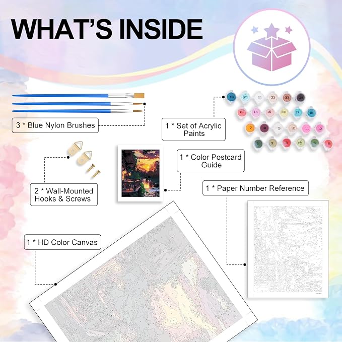 Paint by Numbers Kit for Adults, Sunset Cabin Number Painting Canvas Kit | DIY Acrylic Lake Painting Set for Beginners, Stress Relief Relaxing Craft, Home Wall Decor, Gift for Adults, 16x20 Inch