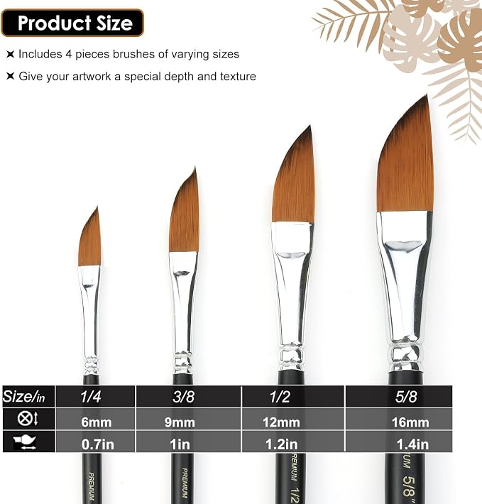 GACDR Watercolor Dagger Brush Set – 4 PCS Pinstriping Brush Set | Premium Dagger Paint Brush for Acrylic Painting Detail, Fine Lines, Acrylic, Ink, Gouache with Korean Nylon Hair