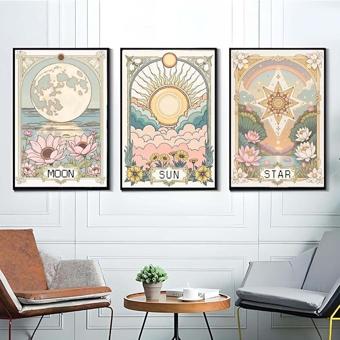 3Pack Vintage Tarot Astrology Diamond Art Kits for Adults,Sun,Moon,Star 5D Diamond Painting Kit,Diamond Dot Gem Art Painting Kits for Beginners-DIY Paint Crafts Kits for Home Wall Decor 12 X 16Inch