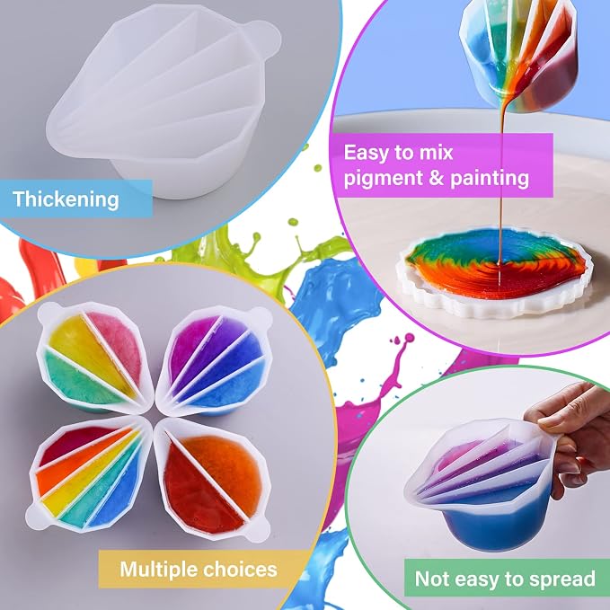 LET'S RESIN Silicone Split Cups, 4-Pack, 2-5 Channels, White | Thick Reusable Split Cups with 2-5 Channels Help Separate Colors for Resin Crafts, Fluid Art and Acrylic Pouring