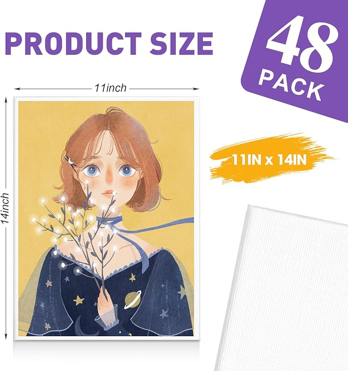 ESRICH 48 Pack Canvas for Painting 11x14, Canvas Boards for Painting Cotton Primed Acid Free Blank Canvas Panels for Oil Paint, Watercolor, Acrylic Paint, Gouache and Tempera.