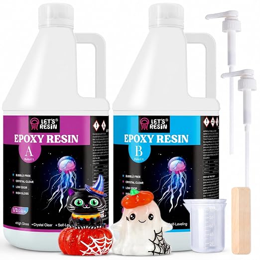 LET'S RESIN Epoxy Resin Kit,1 Gallon Bubble Free & Crystal Clear Resin | Epoxy Resin for DIY Art, Jewelry Making, Coasters, for Beginners & Pros（0.5 Gallon Resin + 0.5 Gallon Hardener）