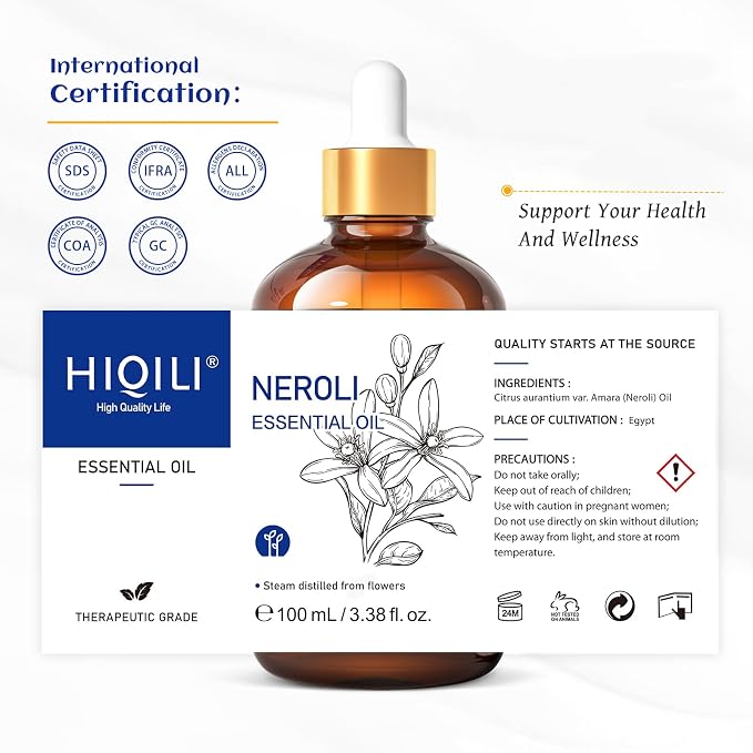 HIQILI Neroli Essential Oil for Diffuser, Aromatherapy and Skin Care