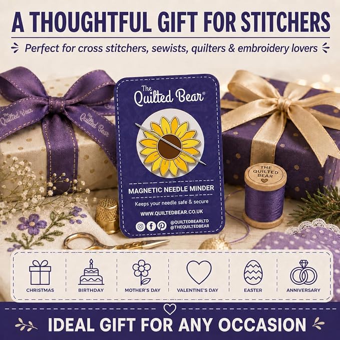 The Quilted Bear Magnetic Needle Minder, Sunflower | Enamel Needle Keeper for Embroidery & Cross Stitch, Secure Holder for Sewing Needles & Pins, Strong Magnet, Sewing Accessory