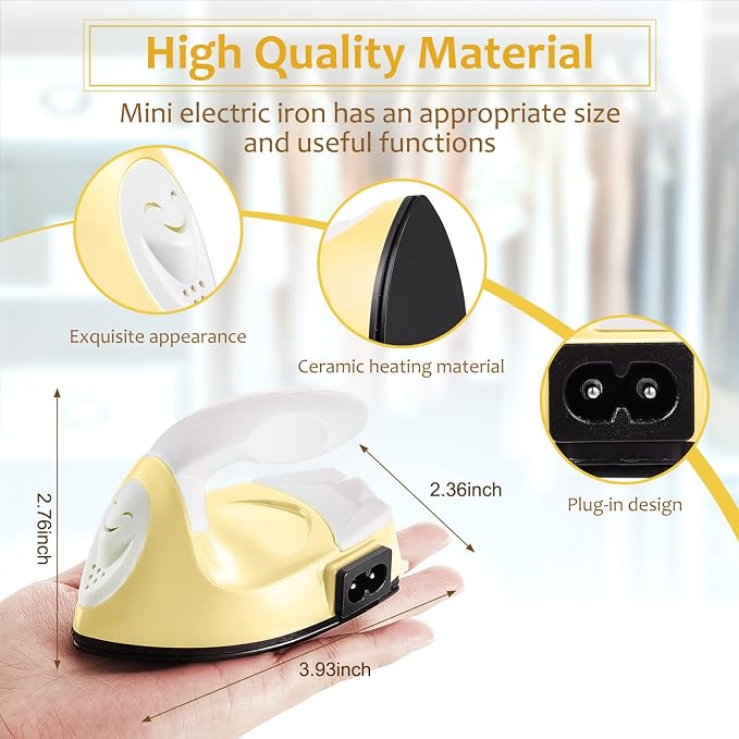 Honoson Mini Craft Iron with Charging Base Tiny,Light Yellow