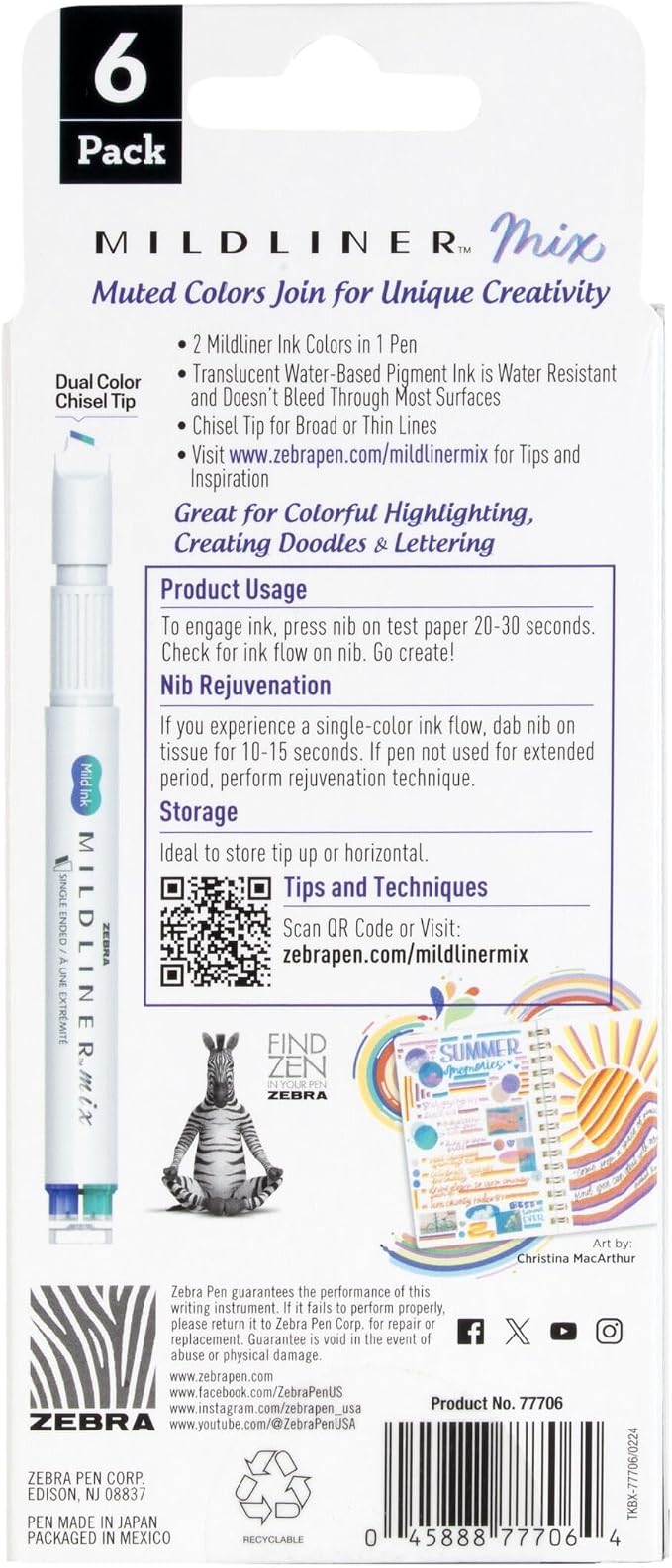 Zebra Pen MILDLINER Mix No Bleed Highlighter, Assorted, Chisel Tip, 6-Pack | Dual Color Marker Highlighter, Ideal for Bible Highlighting, Journaling, Note-Taking, School and Office Supplies (77706)