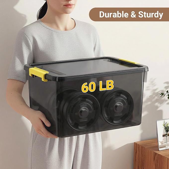 80Qt Stackable Storage Bins with Lids Trays Craft Box Organizers, 4Pack,GY