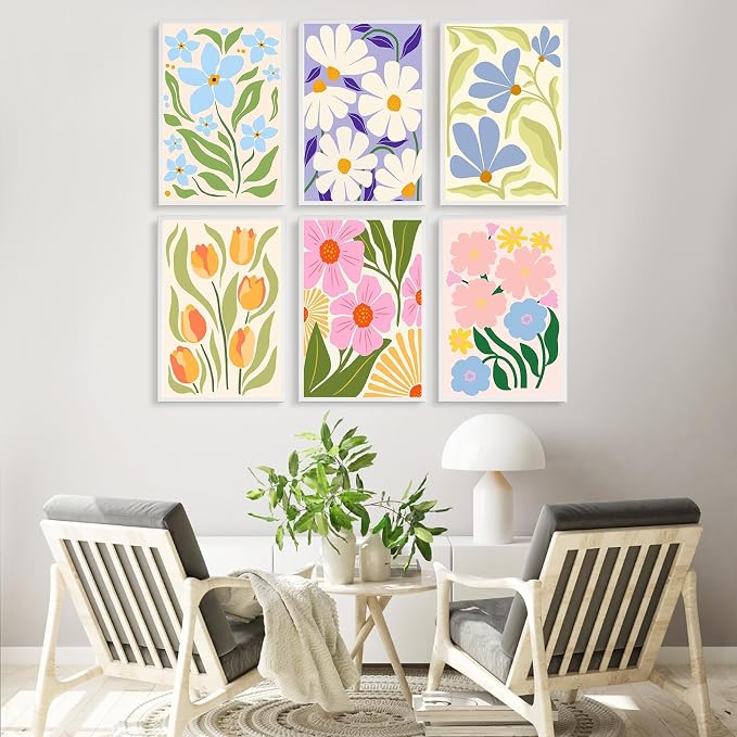 Fountor 6 Pack Paint by Numbers Kit for Adults Beginner Flowers 8x12 Inch | Without Frame Canvas, DIY Acrylic Painting by Numbers Easy Flower, Stress Relief Craft Kits, For Home Decor Gift