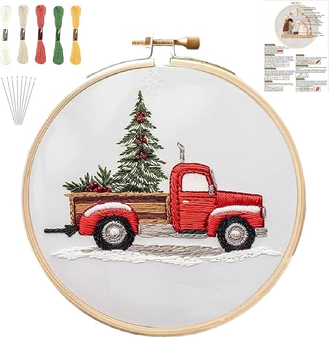 Christmas Embroidery Kits Beginners, Truck Embroidery Kits for Adults