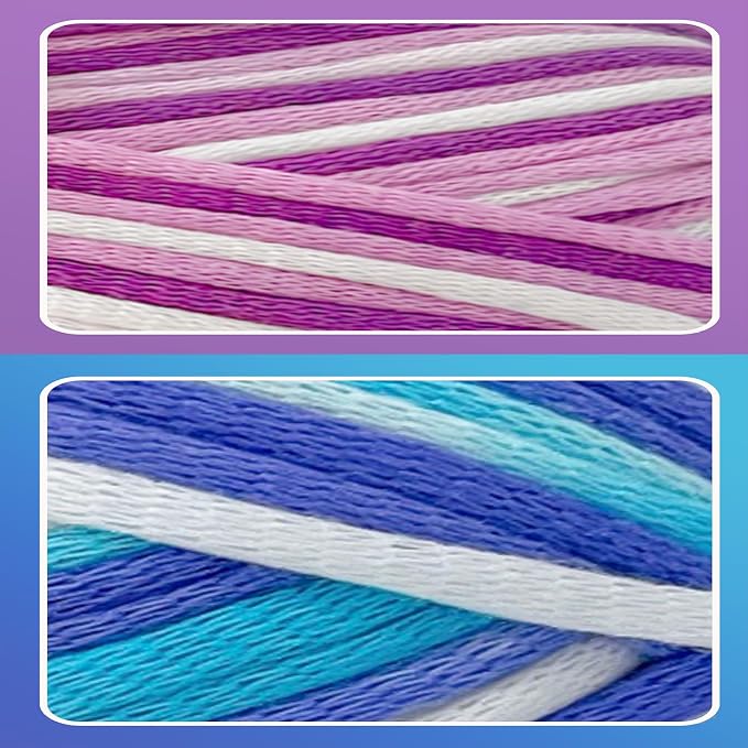2x3.5Oz Beginner-Friendly Yarn for Crocheting and Knitting;Worsted-Weight Medium #4;Cotton Blend Yarn for Beginners with Easy-to-See Sitches,Great for Amigurumi DIY (Azure Waves+Lavender)