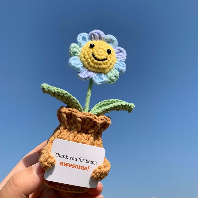 Thank You Crochet Gifts for Coworkers Sunflower Pot – Thank You for Being Awesome! Appreciation Gifts for Women Employee Nurse Secretary Positive Handmade Gift