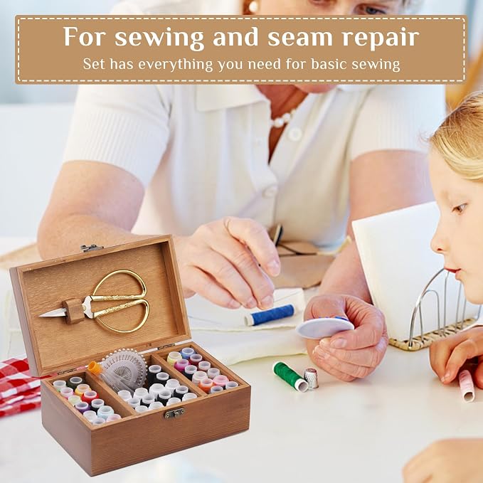 SHWAKK Sewing Kit, Wooden Sewing Kit Box for Adults Beginner Traveler