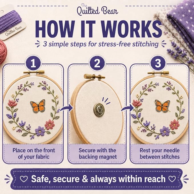 The Quilted Bear Magnetic Needle Minder, Cross Stitch Hoop | Enamel Needle Keeper for Embroidery & Cross Stitch, Secure Holder for Sewing Needles & Pins, Strong Magnet, Sewing Accessory