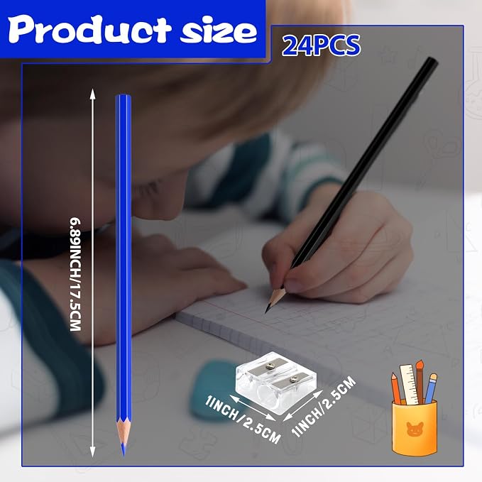 24 PCS Black Blue Colored Pencils, Pre-sharpened Professional Wooden Art Pencils Set for Artists Painting | Premium Drawing Sketching Supplies (Black Blue)