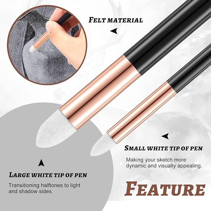Kosiz 6 Pcs Blending Sponge Pen Rub and Buff Double Headed,Gold | Washable Reusable Sketching Blender Stumps for Artist Drawing, Highlight Shadow Detail Shading, Wipe Buff Art Tools