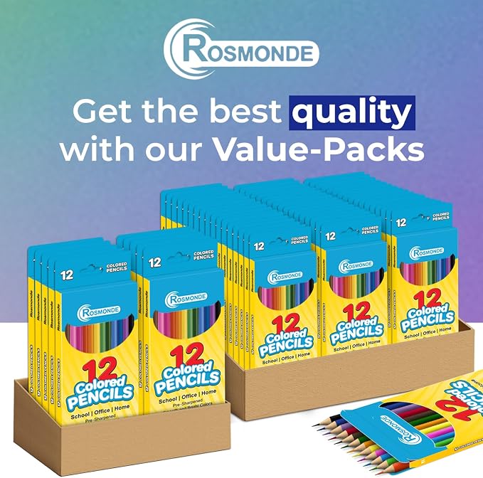 Rosmonde Colored Pencils Bulk 25 Pack | 300 Pencils, 12 Bright Colors | Assorted Pre Sharpened Colors Set, Easy Grip, Ready to Use Pencils for Teachers, Classroom, Art Stations & Coloring Projects