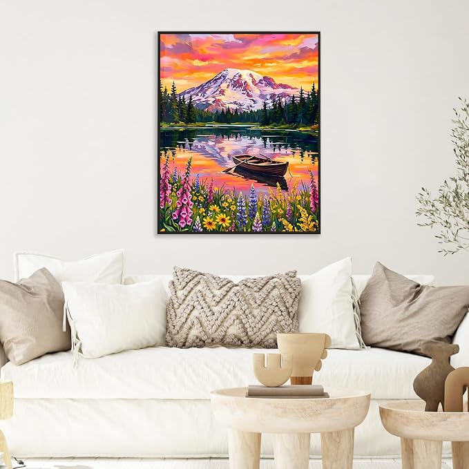 Paint by Numbers Kit for Adults, Mountain Lake Number Painting Canvas Kit | DIY Acrylic Painting Set for Beginners, Stress Relief Relaxing Craft, Home Wall Decor, Holiday Gift for Adults, 16x20 Inch
