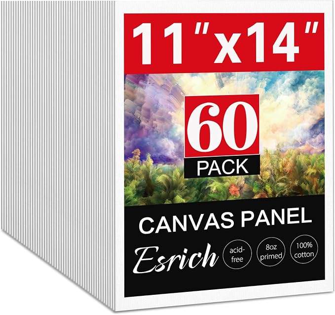 ESRICH Canvas for Painting 11x14, 60 Pack Canvas Boards for Painting Cotton Primed Acid Free Blank Canvas Panels for Beginners & Artist for Oil Paint, Watercolor, Acrylic Paint, Gouache.