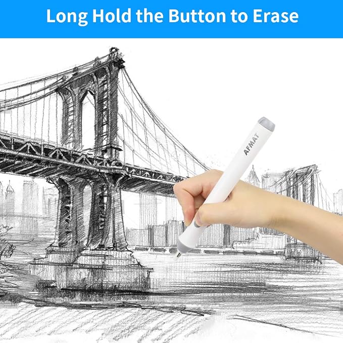 AFMAT Electric Eraser for Drawing, Battery Operated Eraser with 140 Refills, Electric Erasers Kit for Artist, Art Erasers for Painting, Sketching, Drafting, Detailer Tool for Crafting EEW001(White)