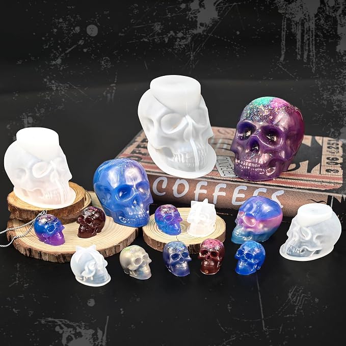 Resin Skull Molds, Set of 7 Sizes Halloween Skull Casting Molds | Flexible Durable Silicone Skull Head Molds for Epoxy Resin Casting, Candle Soap Making, DIY Home Decor Party Creative Gift