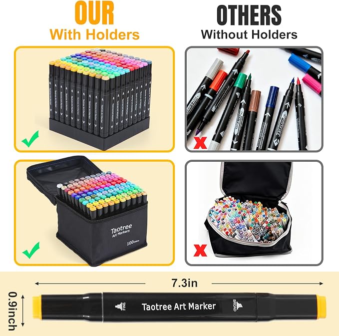 Taotree Alcohol Markers 100 Colors Case & Holders, Art Markers Dual Tips | Chisel & Fine Coloring Pens, Sketch Pens, Art Supplies for Adult Coloring Books Artist Coloring Painting, Drawing, Sketching