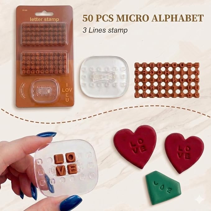 Letter Stamps for Clay, Alphabet Number Pottery Stamp Set, Polymer Ceramic Clay Tools, Small Press Fondant Embosser and Cookie Cutters with Storage Box