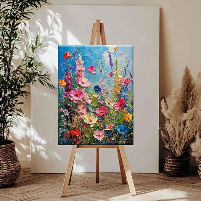 Ausanrl Wild Flowers Framed Paint by Numbers Wooden Easel 12x16inch | Flowers Paint by Numbers Kit for Adults,Flowers Paint by Numbers with Frame,Gifts and Home Wall Decor