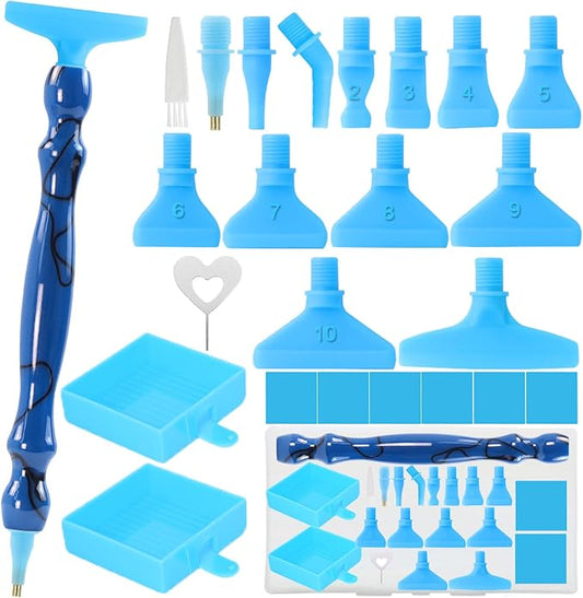 ZYNYXY 25PCS Ergonomic Diamond Art Pens Kits, Resin Diamond Painting Pen with Multifunctional Plastic Screw Thread Tips for 5D Diamond Painting (Black Stripe Blue)