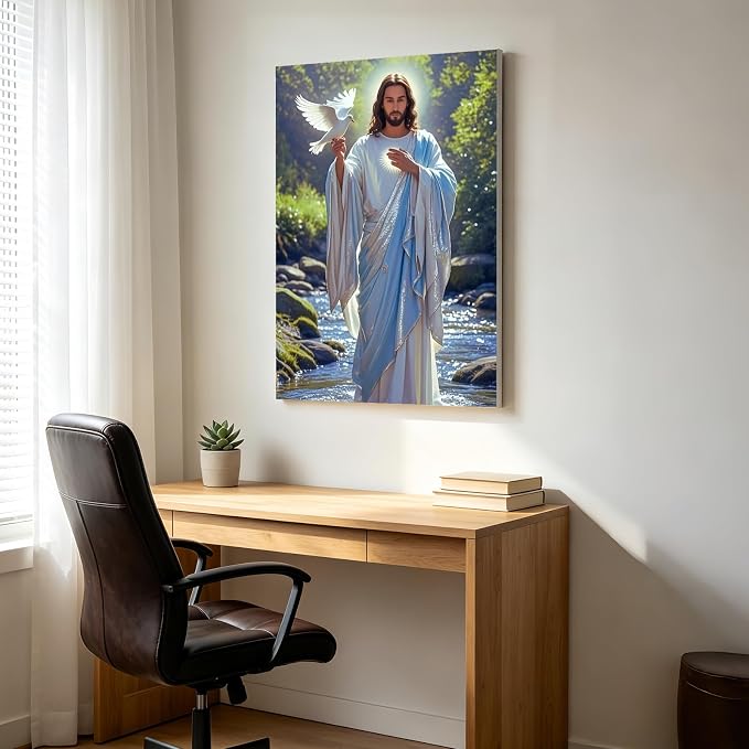 CHWGLFGG 5D Jesus Diamond Art Kits for Adults Beginners 12x16 Inch | Christ with Peace Dove Diamond Painting Kit, DIY Full Round Drill Paint by Diamonds Dot Gem Art for Adult, Home Wall Decor