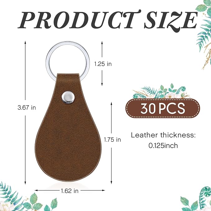 Taiyin 30 Pcs Leather Key Fob Kit PU Leather Keychain Blanks, Golden Brown