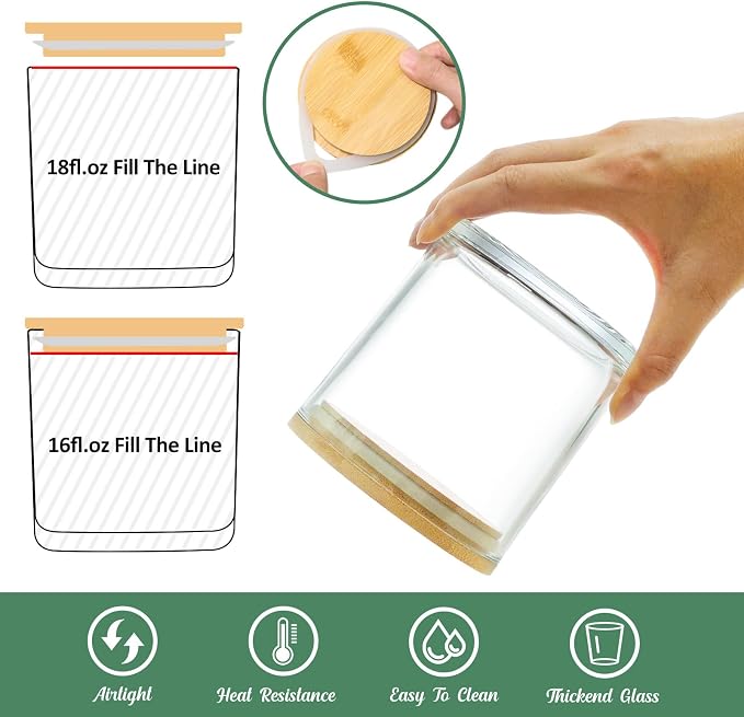 SUPMIND 6 Pack Glass Candle Jars with Lids,18 fl.oz Clear Candle Containers | Bulk Candle Jars for Making Candles, Ideal for DIY Candle Making, Home Decor, and Gifts-Dishwasher Safe