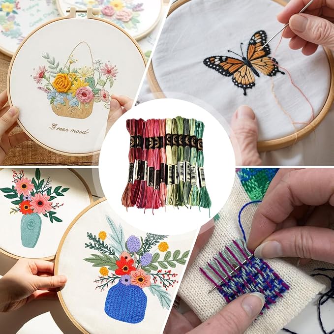 12 Skeins 105 Yards Cross Stitch Floss Embroidery Thread 6 Ply Variegated Friendship String Polyester Christmas Color Threads for Sewing Making Bracelets Clothes Stitching Decor Craft DIY