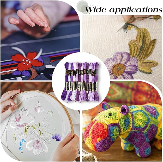 12 Skeins 6 Strands Purple Embroidery Floss String for Knitting