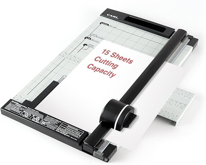 Carl, Professional Rotary Paper Trimmer 15-inch, 15 Sheet Cutting Capacity, Black and Silver