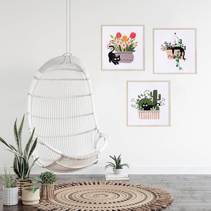 LB Cat Embroidery Kit for Beginners Adults, 3 Sets Hand Embroidery Starter Kit with Cactus Floral Pattern and Instructions Stamped Cross Stitch Kits Include Embroidery Hoop Needles Threads Scissors