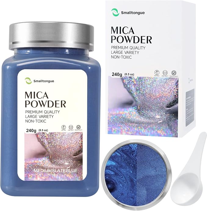 Mica Powder, Mediumslateblue, 240g with Scoop, Complies with ASTM D-4236 | For Epoxy Resin, Soap, Bath Bomb, Candle| Safety Material| Odorless| Brilliant Colors